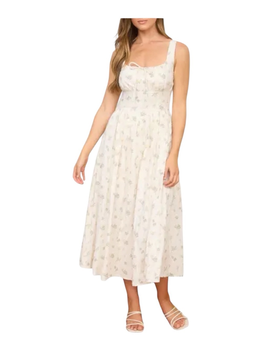 Blu Pepper Cream Floral Embroidered Spaghetti-Strap Midi Dress size large
